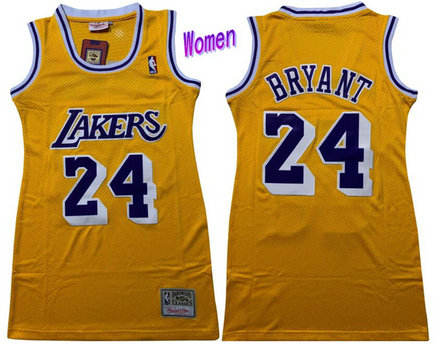 Women Lakers 24 Kobe Bryant Yellow Women Swingman Jersey