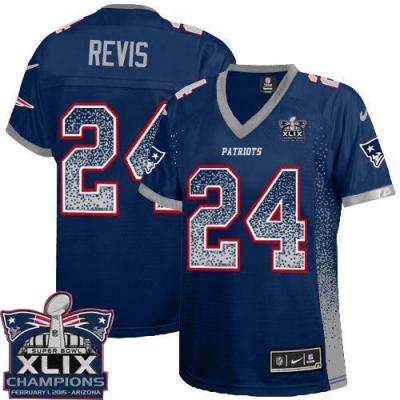 Women New England Patriots 24 Darrelle Revis Navy Blue Team Color Super Bowl XLIX Champions Patch Stitched NFL Drift Fashion Jersey