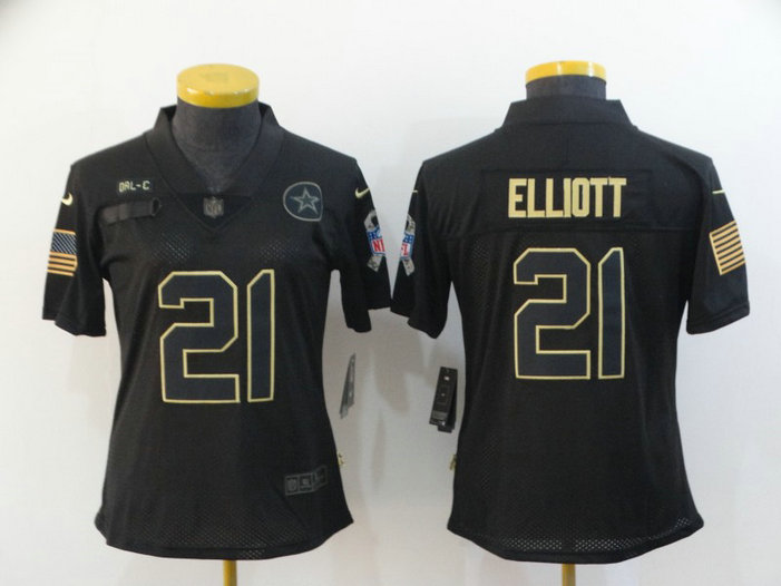 Women Nike Cowboys 21 Ezekiel Elliott Black Women 2020 Salute To Service Limited Jersey