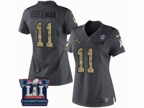 Women Nike New England Patriots #11 Julian Edelman Limited Black 2016 Salute to Service Super Bowl LI Champions NFL Jersey