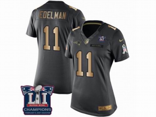 Women Nike New England Patriots #11 Julian Edelman Limited Black Gold Salute to Service Super Bowl LI Champions NFL Jersey