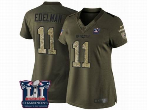 Women Nike New England Patriots #11 Julian Edelman Limited Green Salute to Service Super Bowl LI Champions NFL Jersey