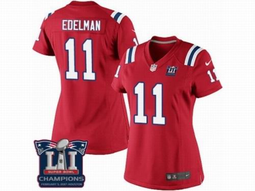 Women Nike New England Patriots #11 Julian Edelman Red game Super Bowl LI Champions NFL Jersey