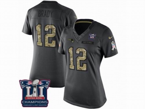 Women Nike New England Patriots #12 Tom Brady Limited Black 2016 Salute to Service Super Bowl LI Champions NFL Jersey