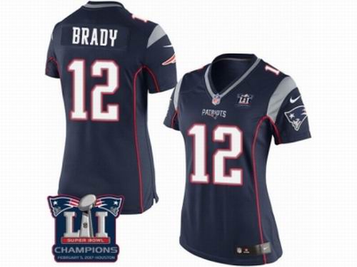 Women Nike New England Patriots #12 Tom Brady Navy Blue game Super Bowl LI Champions NFL Jersey