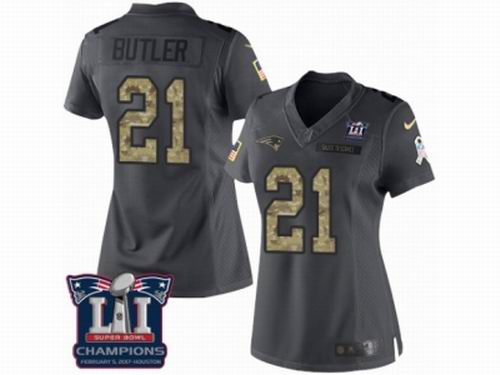 Women Nike New England Patriots #21 Malcolm Butler Limited Black 2016 Salute to Service Super Bowl LI Champions NFL Jersey