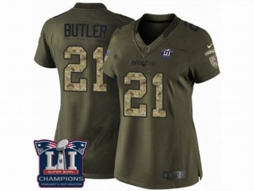 Women Nike New England Patriots #21 Malcolm Butler Limited Green Salute to Service Super Bowl LI Champions NFL Jersey