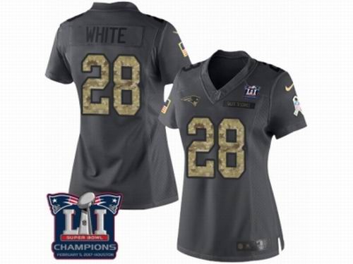 Women Nike New England Patriots #28 James White Limited Black 2016 Salute to Service Super Bowl LI Champions NFL Jersey