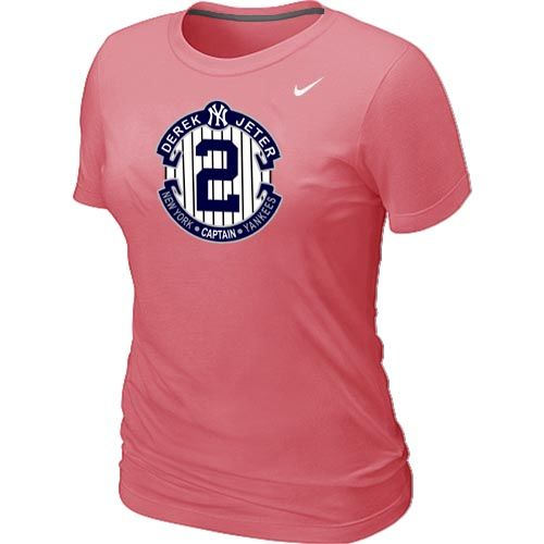Women Nike New York Yankees 2 Derek Jeter Official Final Season Commemorative Logo Blended T-Shirt Pink