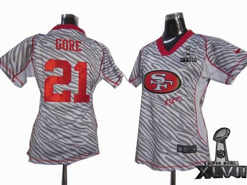 Women Nike San Francisco 49ers #21 Frank Gore Zebra Field Flirt Fashion 2013 Super Bowl XLVII Jersey