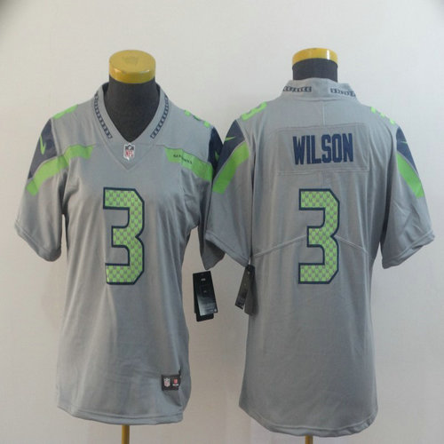 Women Nike Seahawks 3 Russell Wilson Gray Women Inverted Legend Limited Jersey