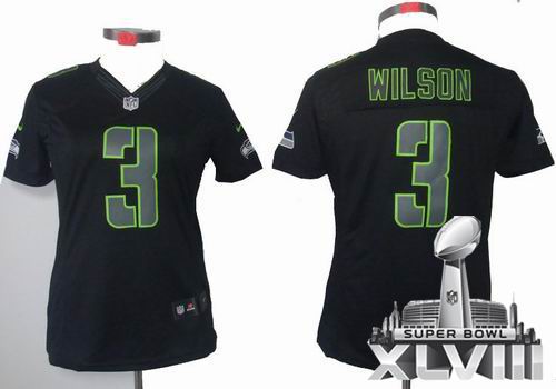 Women Nike Seattle Seahawks 3# Russell Wilson black Impact Limited 2014 Super bowl XLVIII(GYM) Jersey
