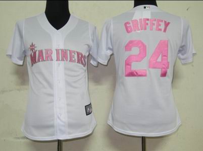 Women Seattle Mariners 24 Griffey White Jerseys