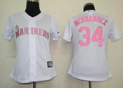 Women Seattle Mariners 34 Hernandez White Jerseys