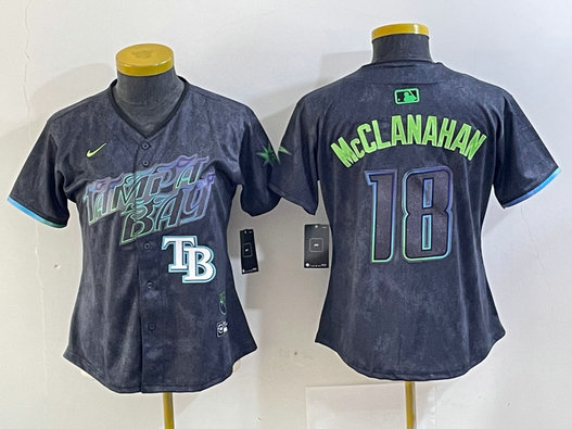 Women Tampa Bay Rays #18 Shane McClanahan Charcoal 2024 City Connect Limited Stitched Baseball Jersey 3