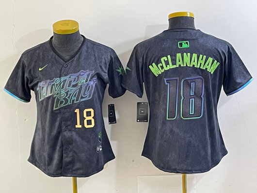 Women Tampa Bay Rays #18 Shane McClanahan Charcoal 2024 City Connect Limited Stitched Baseball Jersey 4