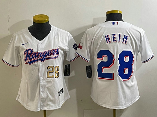 Women Texas Rangers #28 Jonah Heim White With Patch Stitched Baseball Jersey 2