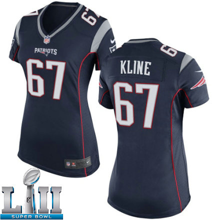 Womens Nike New England Patriots Super Bowl LII 67 Josh Kline Game Navy Blue Team Color NFL Jersey