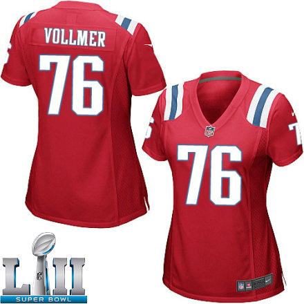Womens Nike New England Patriots Super Bowl LII 76 Sebastian Vollmer Game Red Alternate NFL Jersey