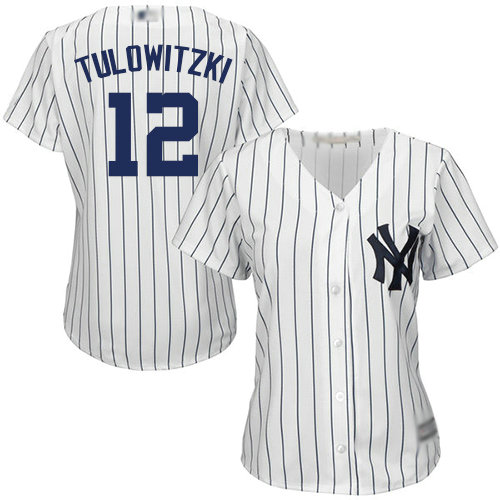 Yankees 12 Troy Tulowitzki White Strip Home Women's Stitched Baseball