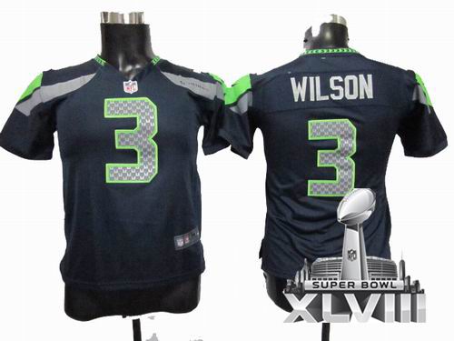 Youth  Nike Seattle Seahawks 3# Russell Wilson Team Color game 2014 Super bowl XLVIII(GYM) Jersey