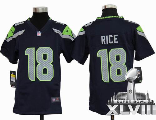 Youth 2012 Nike Seattle Seahawks 18# Sidney Rice team Color Game 2014 Super bowl XLVIII(GYM) Jersey