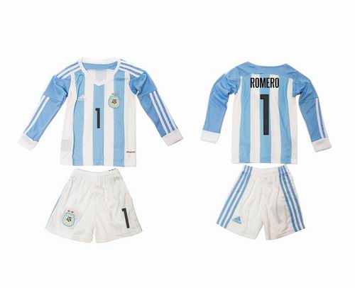 Youth 2016-2017 Argentina home #1 romero long sleeve soccer jerseys