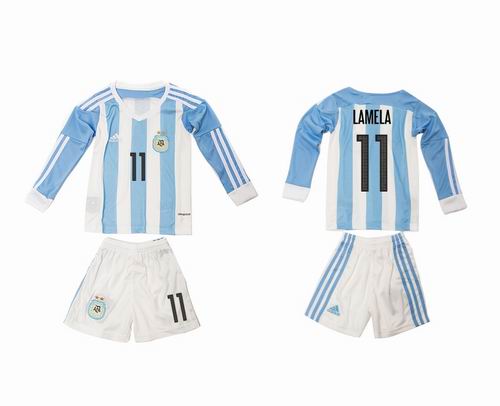 Youth 2016-2017 Argentina home #11 lamela long sleeve soccer jerseys