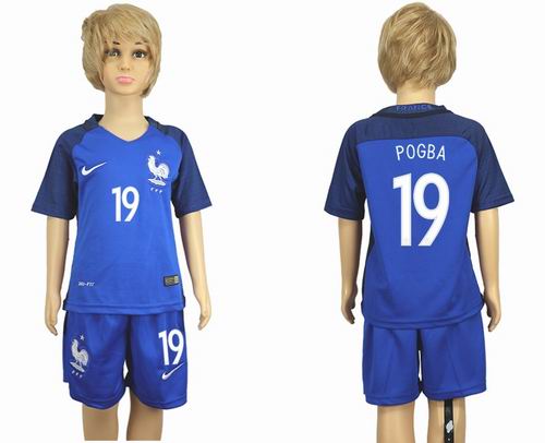 Youth 2016 European Cup series France home #19 Pogba Soccer Jerseys