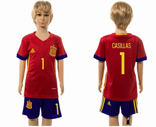 Youth 2016 European Cup series Spain home #1 casillas soccer jerseys