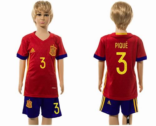 Youth 2016 European Cup series Spain home #3 Pique soccer jerseys