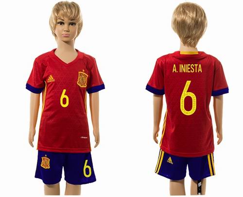 Youth 2016 European Cup series Spain home #6 A.Iniesta soccer jerseys