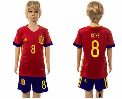 Youth 2016 European Cup series Spain home #8 koke soccer jerseys