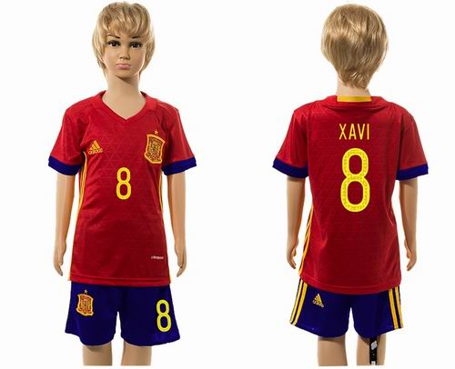 Youth 2016 European Cup series Spain home #8 xavi soccer jerseys