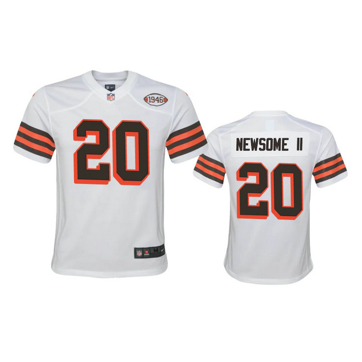 Youth Browns #20 Greg Newsome II Nike 1946 Collection Alternate Game Limited NFL Jersey - White