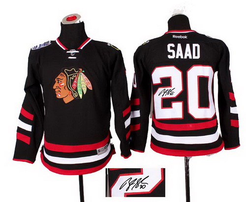 Youth Chicago Blackhawks #20 Brandon Saad black 2014 Stadium Series Hockey NHL  signature jerseys