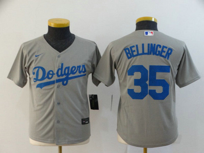 Youth Dodgers 35 Cody Bellinger Gray Youth 2020 Nike Cool Base Jersey