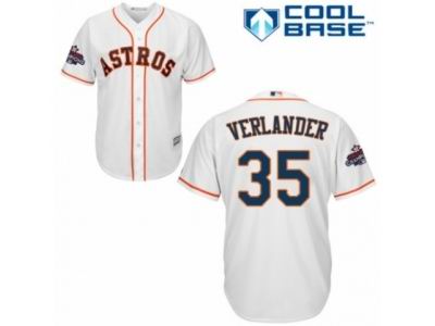 Youth Houston Astros #35 Justin Verlander Replica White Home 2017 World Champions Cool Base MLB Jersey