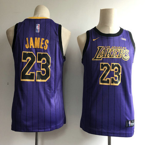 Youth Lakers 23 Lebron James Purple Youth 2018-19 City Edition Nike Swingman Jersey