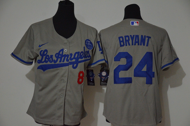 Youth Los Angeles Dodgers #8 #24 Kobe Bryant Youth Nike Grey Cool Base 2020 KB Patch MLB Jersey1
