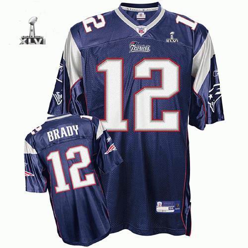 Youth New England Patriots #12 Tom Brady 2012 Super Bowl XLVI Jersey blue