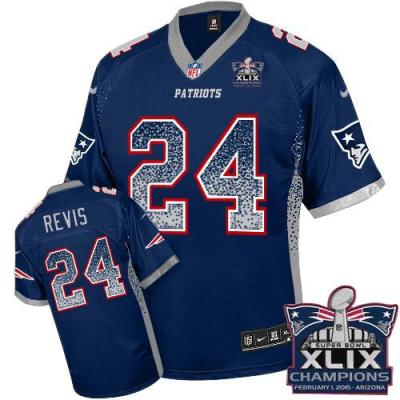 Youth New England Patriots 24 Darrelle Revis Navy Blue Team Color Super Bowl XLIX Champions Patch Stitched NFL Drift Fashion Jersey