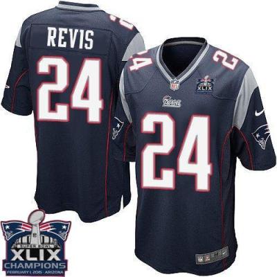 Youth New England Patriots 24 Darrelle Revis Navy Blue Team Color Super Bowl XLIX Champions Patch Stitched NFL Jersey