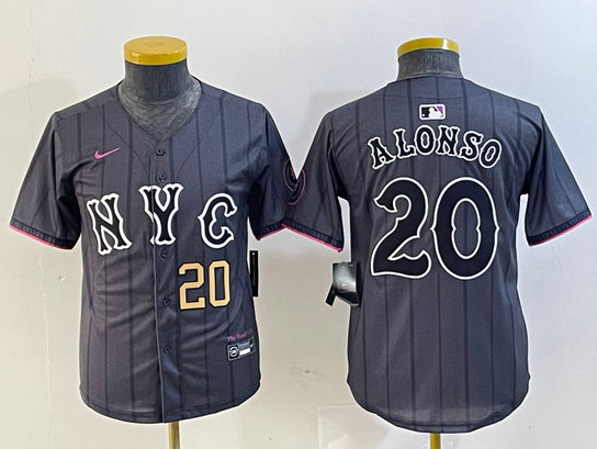 Youth New York Mets #20 Pete Alonso Graphite 2024 City Connect Limited Stitched Baseball Jersey
