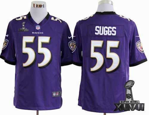 Youth Nike Baltimore Ravens #55 Terrell Suggs purple game 2013 Super Bowl XLVII Jersey