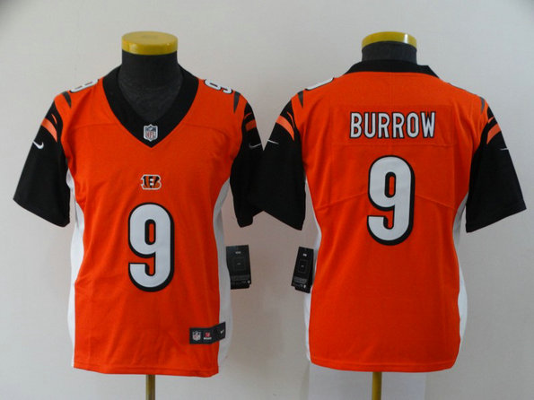 Youth Nike Bengals 9 Joe Burrow Orange Youth 2020 NFL Draft First Round Pick Vapor Untouchable Limited Jersey