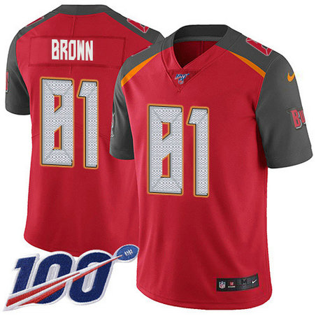 Youth Nike Buccaneers #81 Antonio Brown Red Team Color Youth Stitched NFL 100th Season Vapor Untouchable Limited Jersey