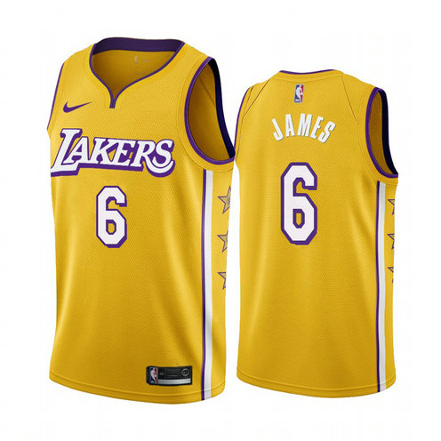 Youth Nike Lakers #6 Lebron James Youth Unveil 2019-20 City Edition Swingman NBA Jersey Yellow