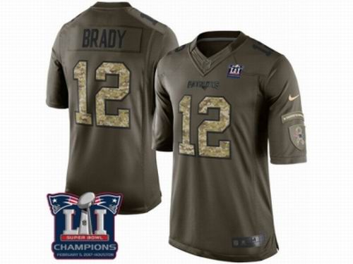 Youth Nike New England Patriots #12 Tom Brady Limited Green Salute to Service Super Bowl LI Champions NFL Jersey