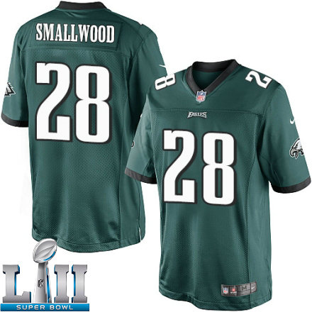 Youth Nike Philadelphia Eagels Super Bowl LII 28 Wendell Smallwood Limited Midnight Green Team Color NFL Jersey